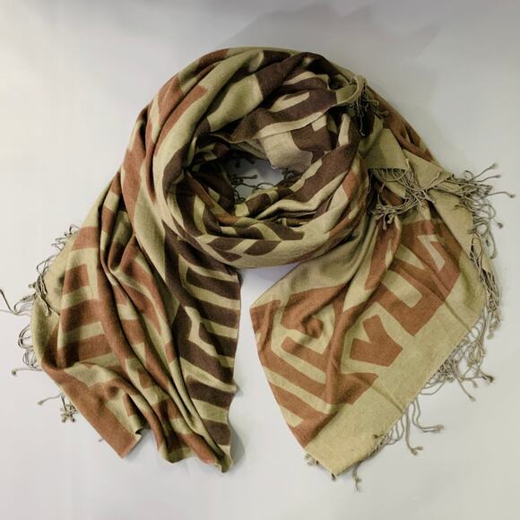 Brown Olive African Tribal Pashmina Silk Handpainted Scarf Shawl - Picture 1 of 4